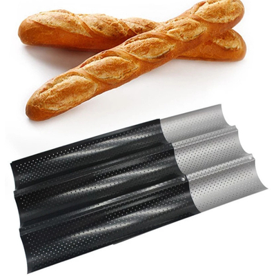 RK Bakeware China Foodservice NSF Pengeboran 3-Slot Mold Baguette Baking Tray Panci Roti Prancis