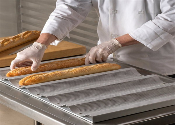 RK Bakeware China Foodservice NSF 5 Loaf Aluminium Baking Tray Nonstick Wide Slot Baguette French Bread Pan