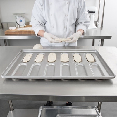Rk Bakeware China-41055 Baki Hoagie Bun Pan Ujung Bulat Baja Aluminisasi Mengkilap