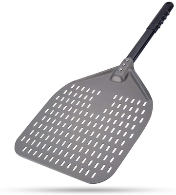 Alumina Pizza Turning Shovel 12 Inch Hitam Hard Aluminium Perforated Pizza Peel