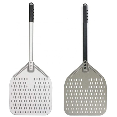 Alumina Pizza Turning Shovel 12 Inch Hitam Hard Aluminium Perforated Pizza Peel