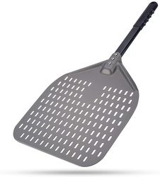 Alumina Pizza Turning Shovel 12 Inch Hitam Hard Aluminium Perforated Pizza Peel
