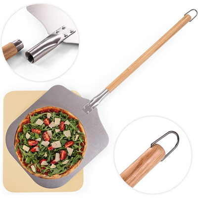 Alat Oven 83cm Aluminium Pizza Peel Dengan Pegang Kayu yang Bisa Dipisahkan Pizza Schep 12x14